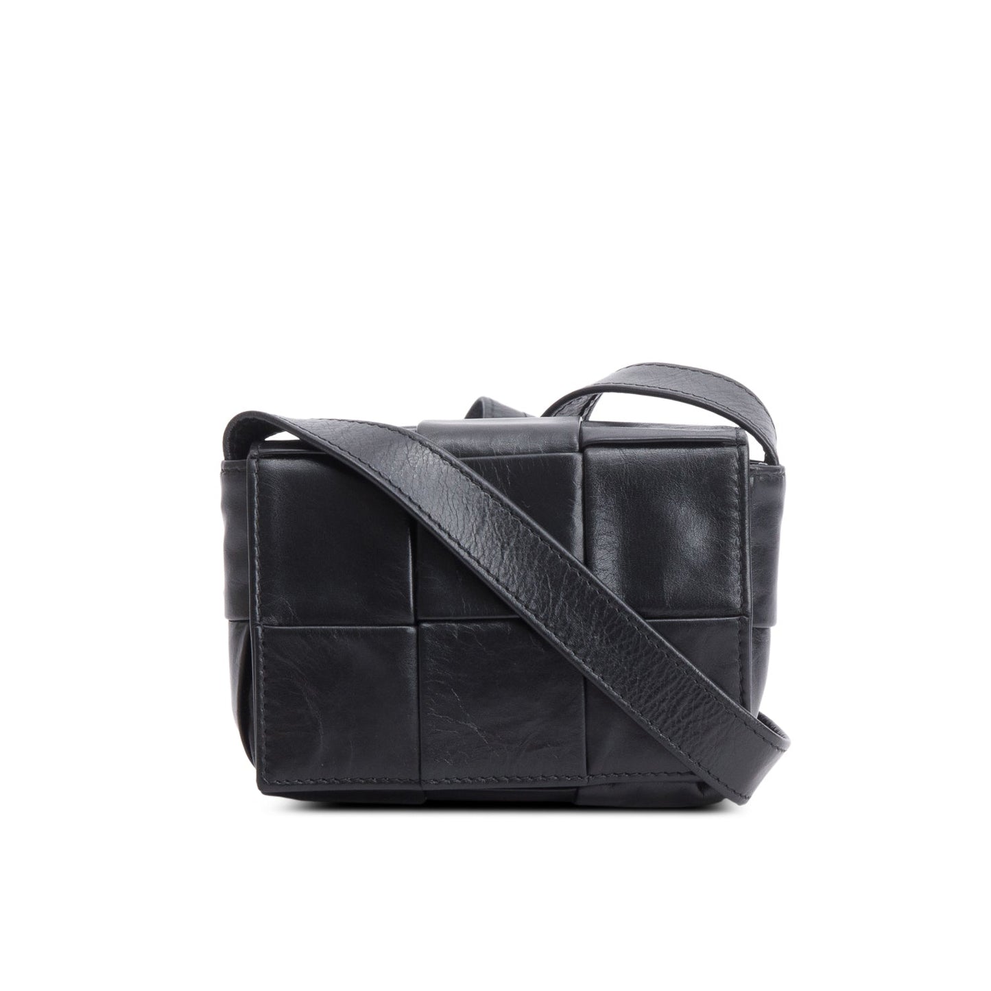 Bottega Veneta Black Paper Calfskin Maxi Intrecciato Extra Mini Cassette Crossbody Bag