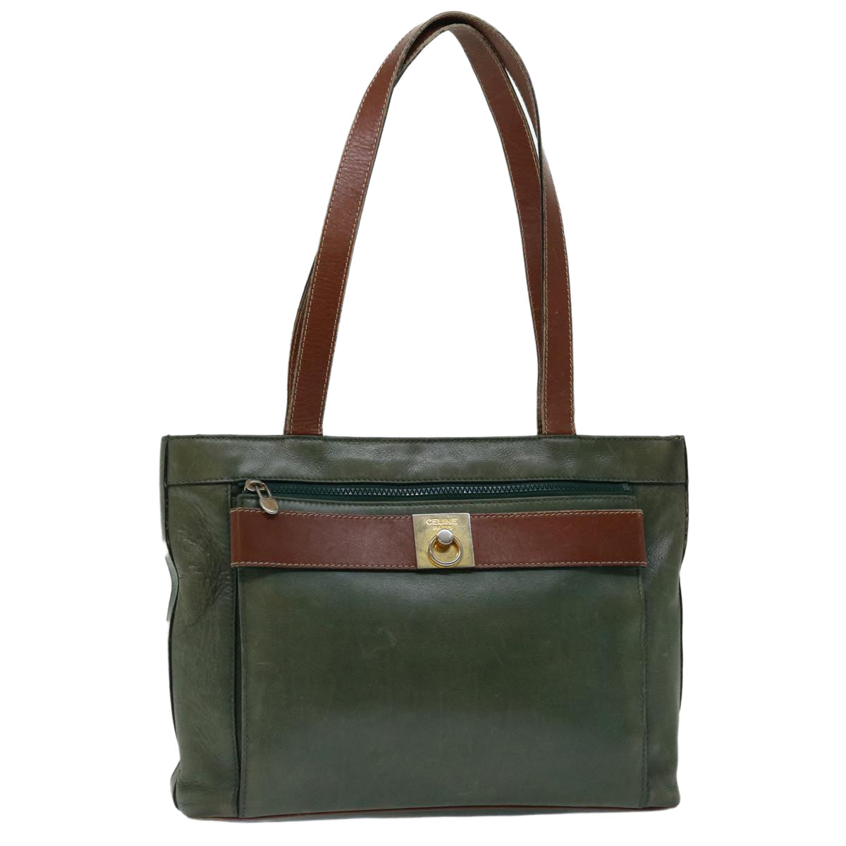 Luxury CELINE Tote Bag Leather Green 68605