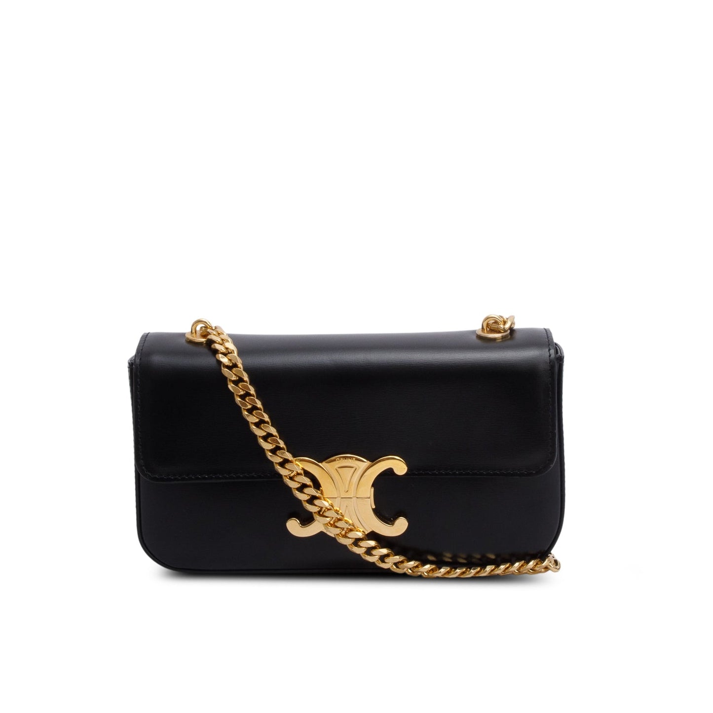 Celine 2022 Black Shiny Calfskin Claude Chain Shoulder Bag