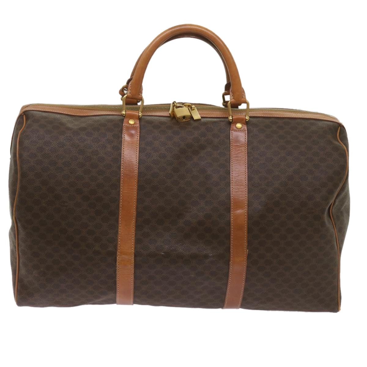Luxury CELINE Macadam Canvas Boston Bag PVC Brown 68690