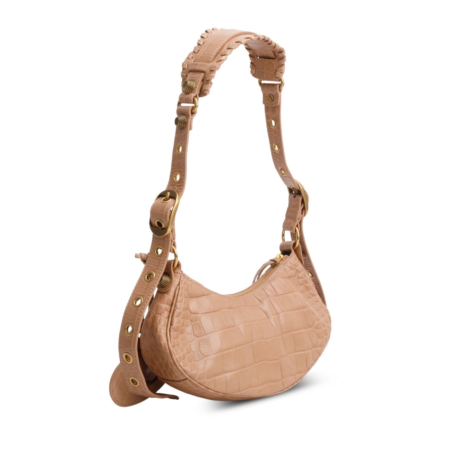Balenciaga Beige Extra Supple Calfskin Crocodile Embossed Le Cagole XS Shoulder Bag