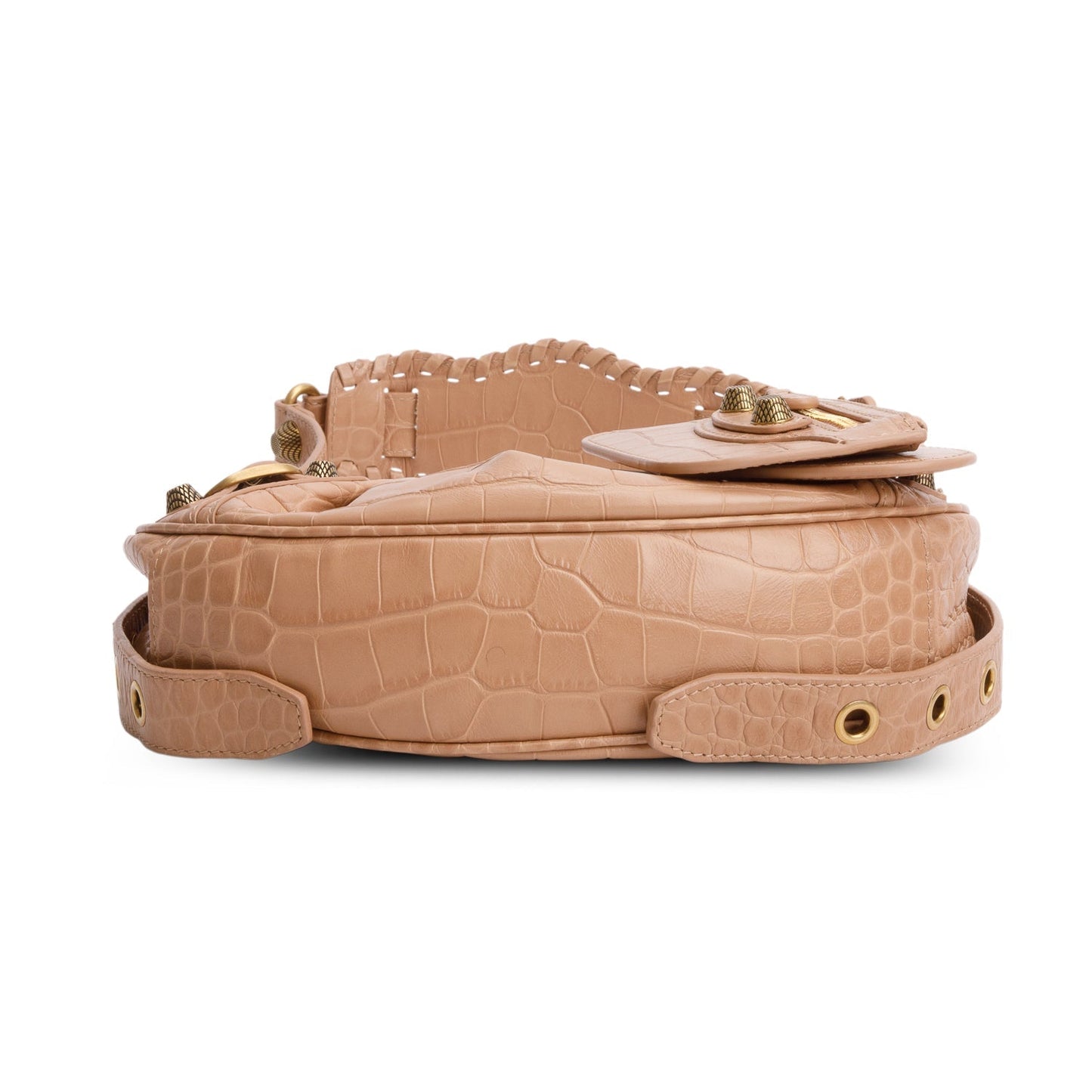 Balenciaga Beige Extra Supple Calfskin Crocodile Embossed Le Cagole XS Shoulder Bag