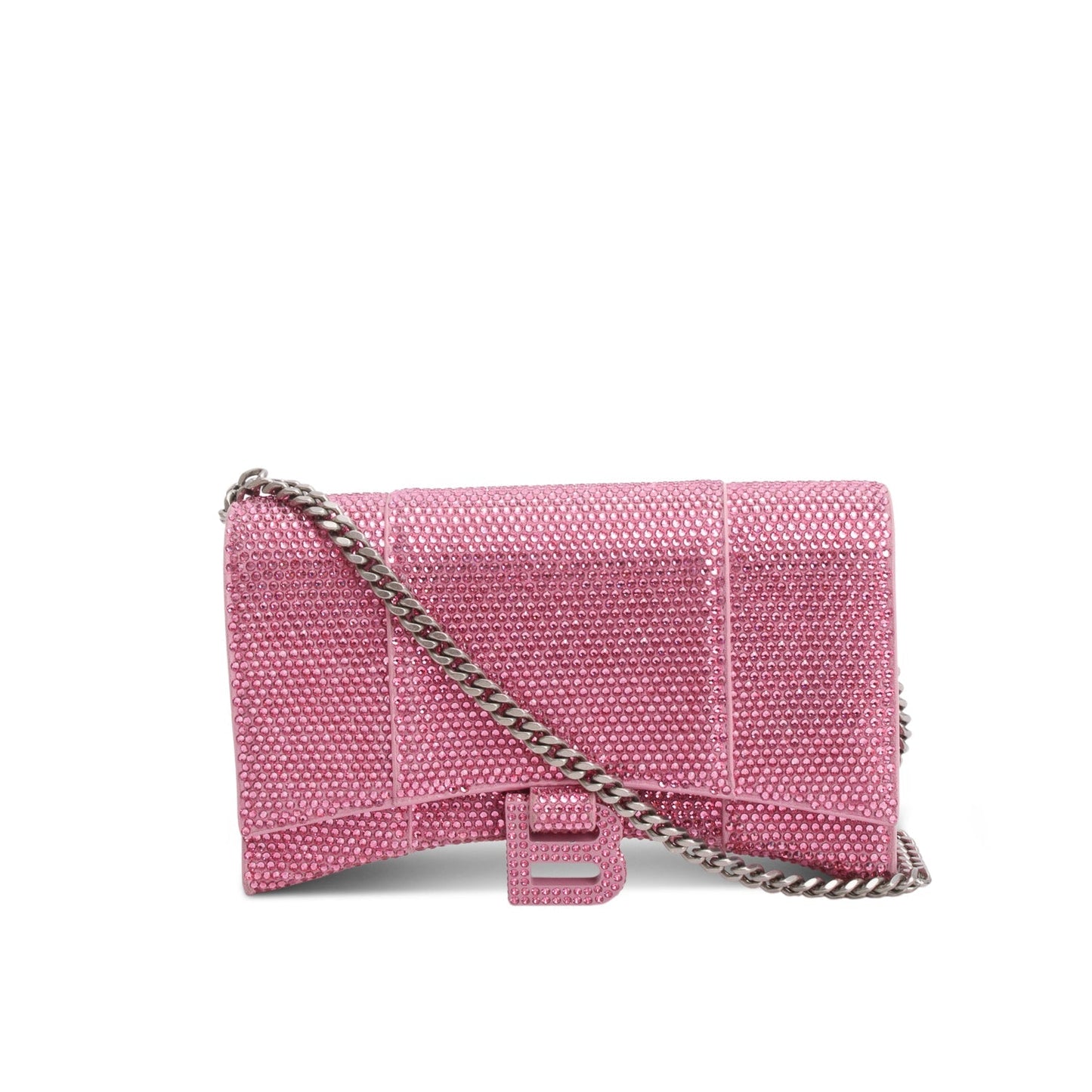 Balenciaga Pink Rhinestone Hourglass Wallet on Chain