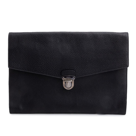 Prada Black Vitello Daino Document Clutch