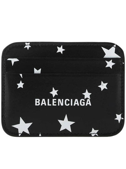 Luxury Balenciaga Trending 2026 Logo Star Print Leather Card Wallet Black