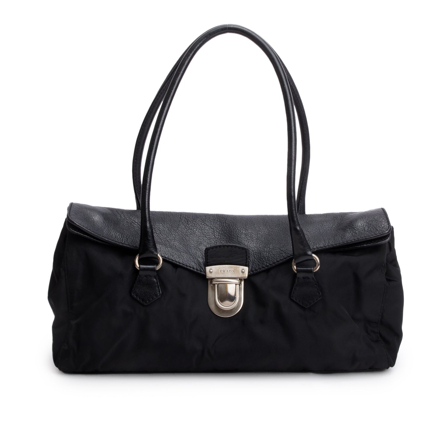Prada Black Tessuto Nylon Bufalo Leather Easy Shoulder Bag
