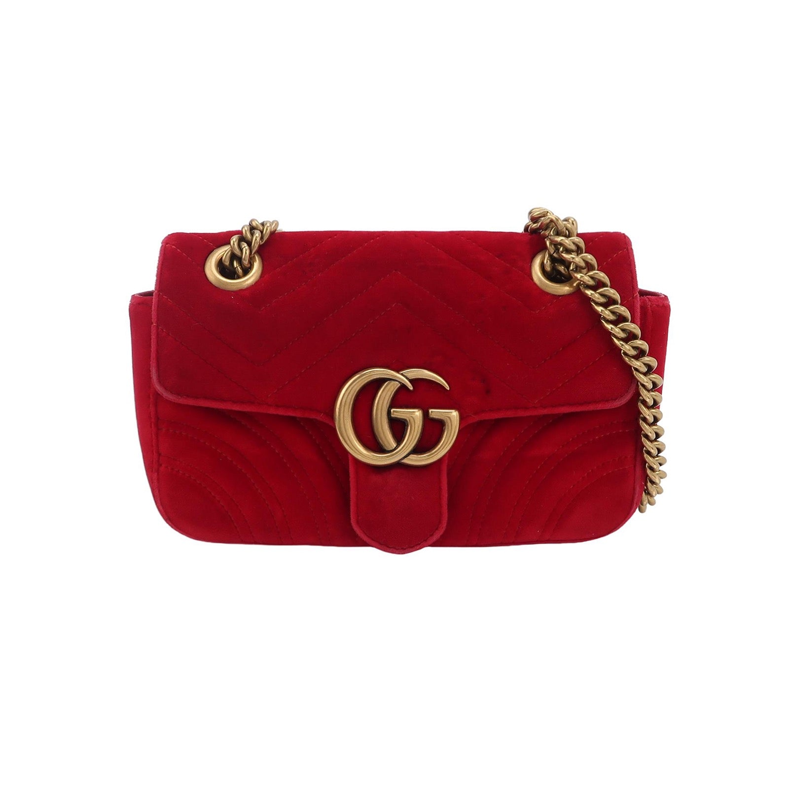 Gucci Marmont Mini Flap Red Velvet Handbag