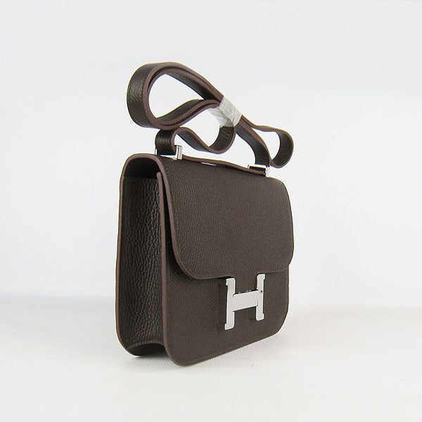 Luxury Hermes Constance Cowskin Leather Bag dark coffee silver