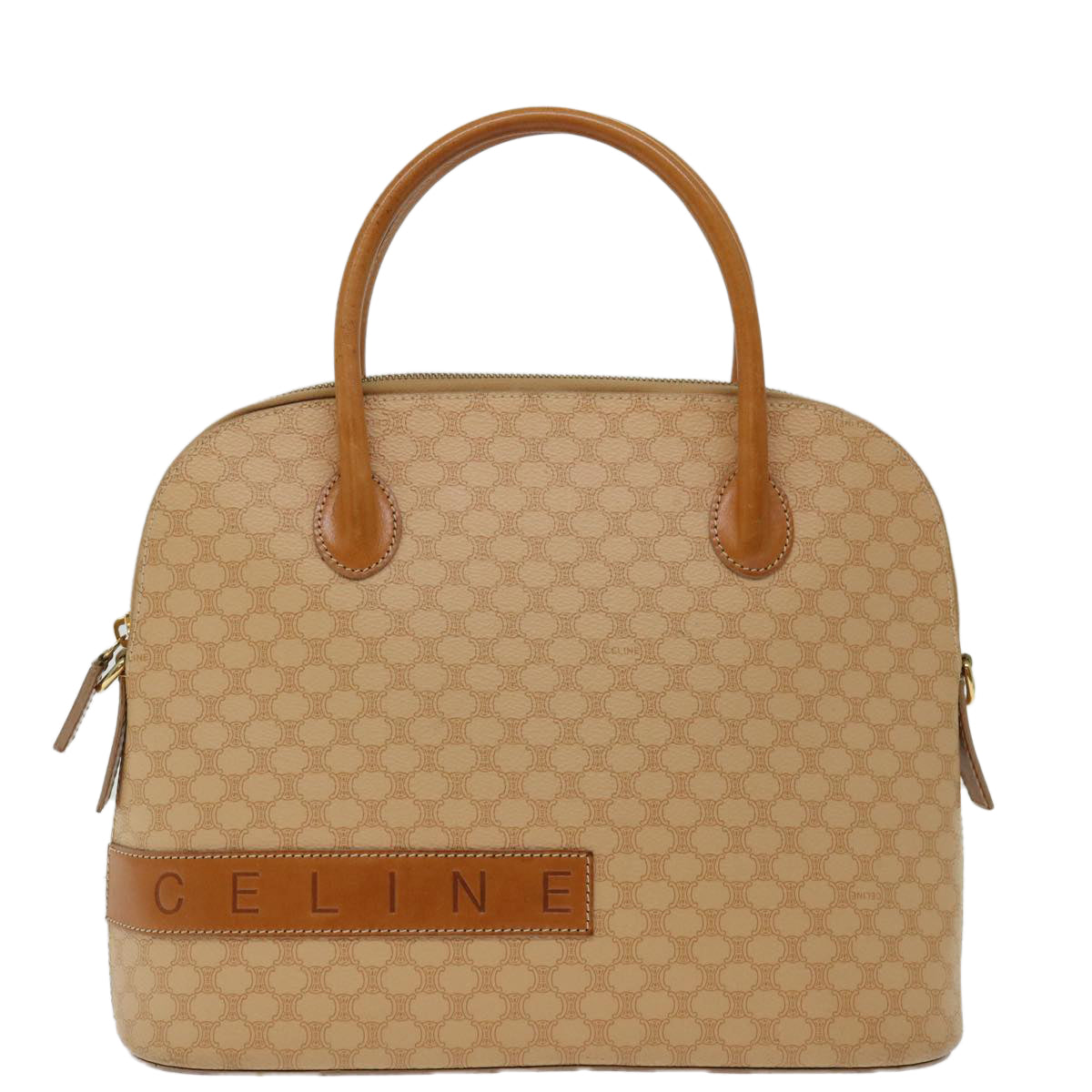 Luxury CELINE Macadam Canvas Hand Bag PVC Leather 2way Beige 69018