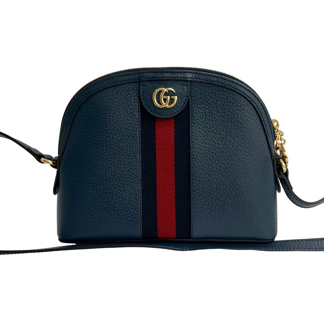 GUCCI Shoulder Bag leather Navy Sherry line Ofidia