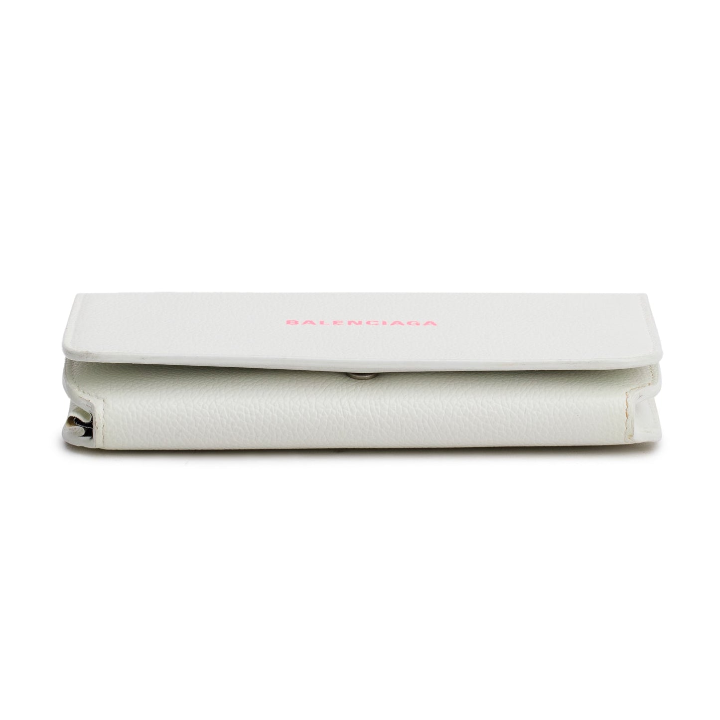 Balenciaga White Pebbled Calfskin Logo Everyday Flap Chain Wallet