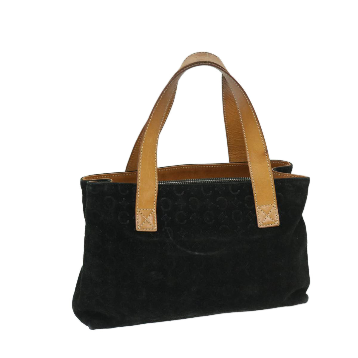 Luxury CELINE C Macadam Canvas Hand Bag Suede Black Brown 69140
