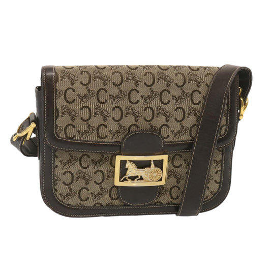 Luxury CELINE C Macadam Canvas Shoulder Bag Beige 69250