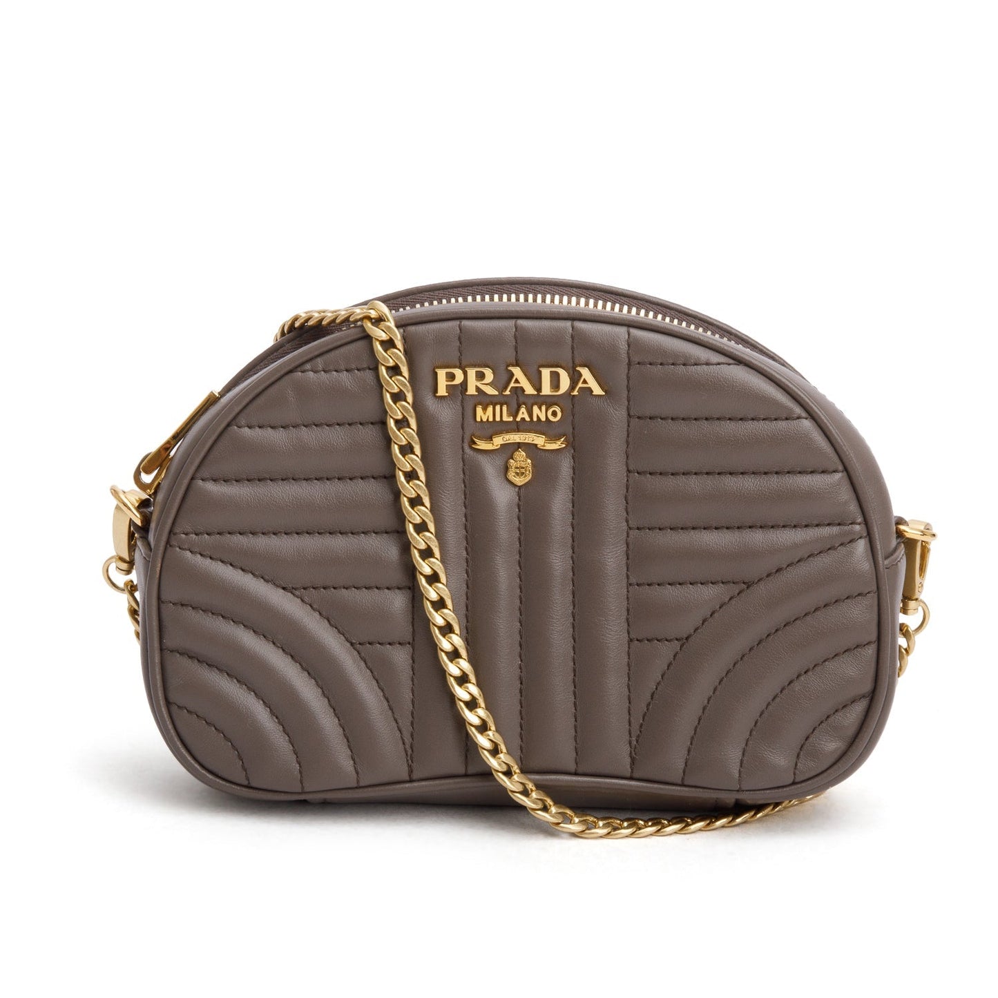 Prada Taupe Qilted Soft Calfskin Diagramme Camera Bag