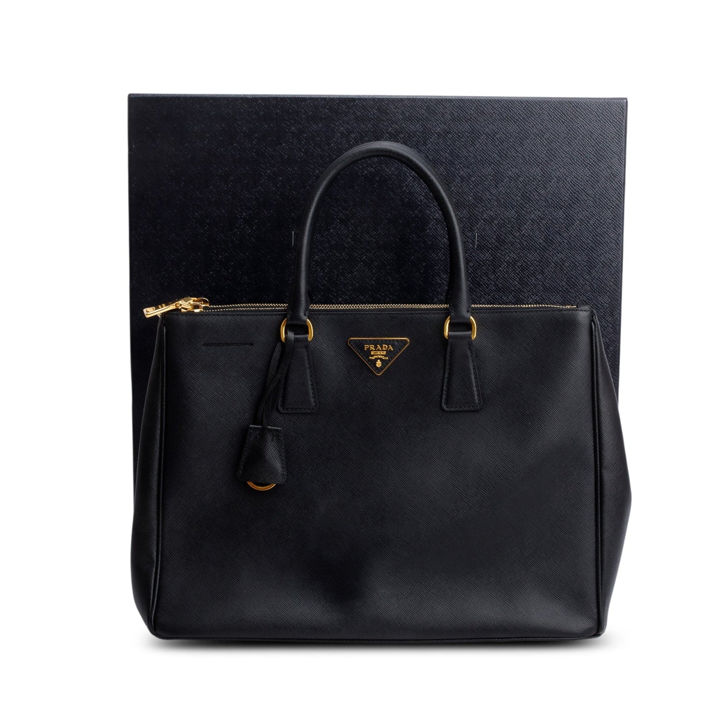 Prada Black Saffiano Lux Large Double Zip Galleria Tote