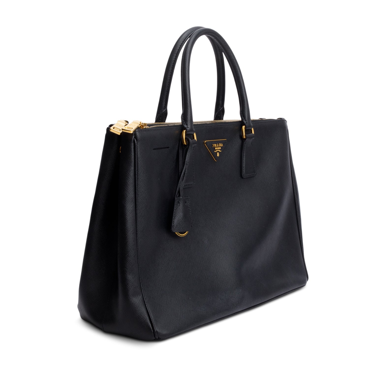 Prada Black Saffiano Lux Large Double Zip Galleria Tote