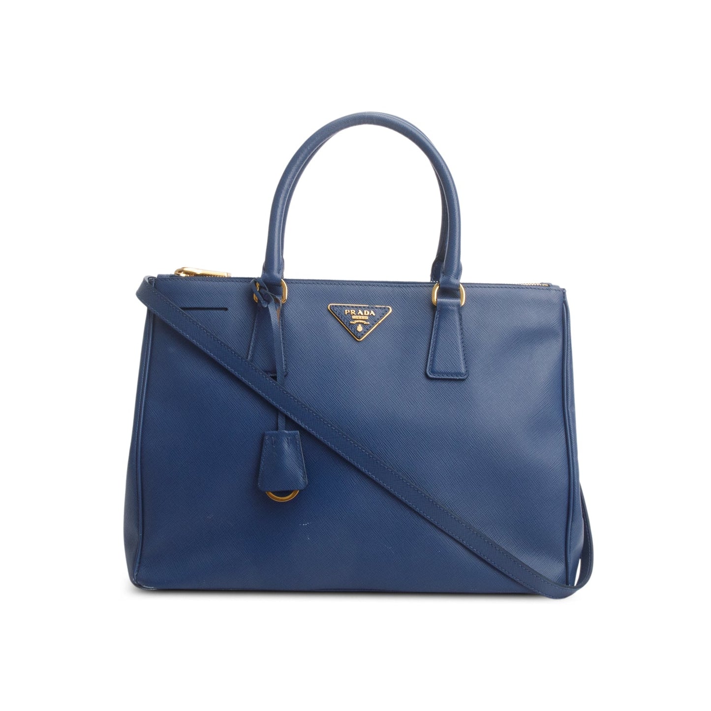 Prada Blue Saffiano Lux Medium Double Zip Galleria Tote