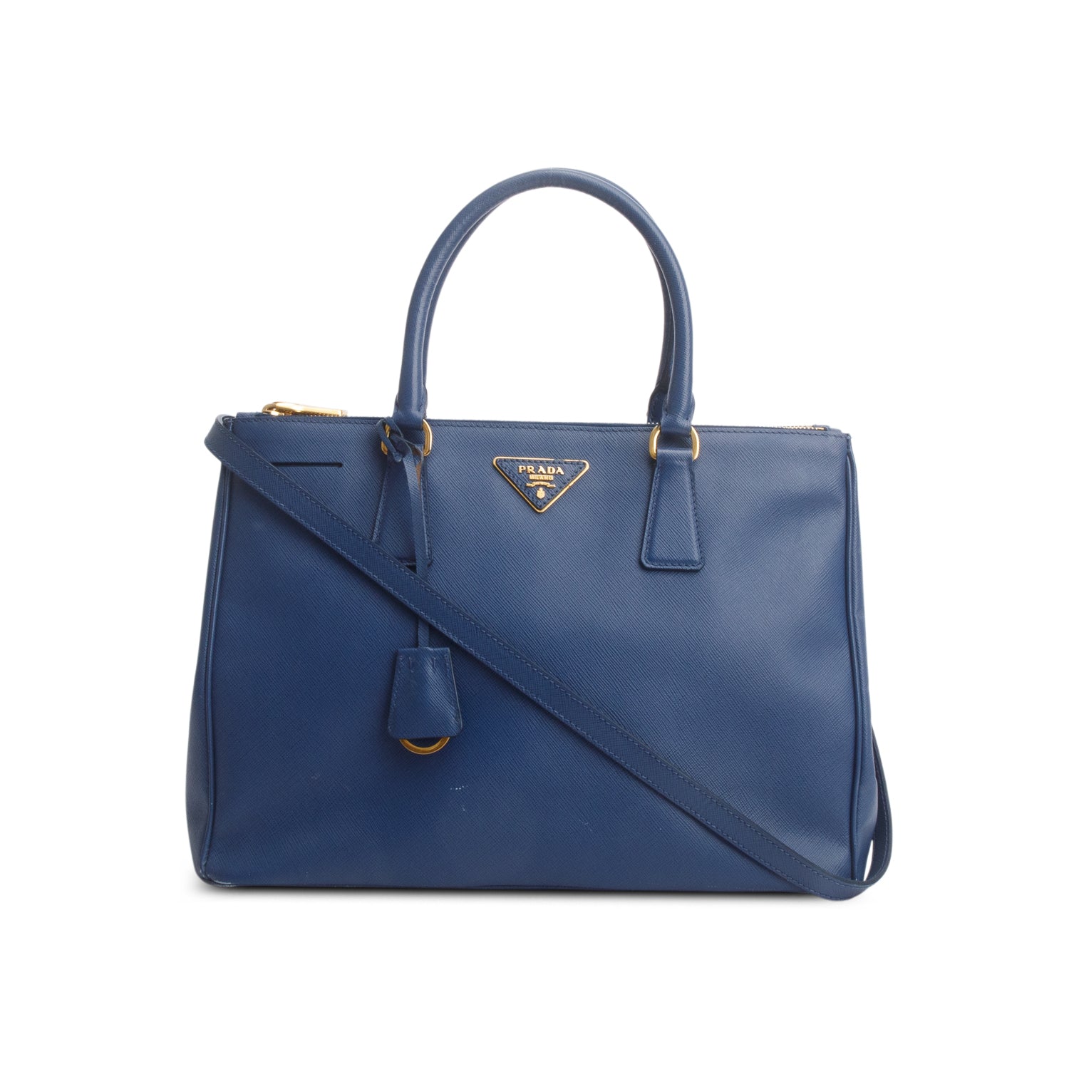 Prada Blue Saffiano Lux Medium Double Zip Galleria Tote