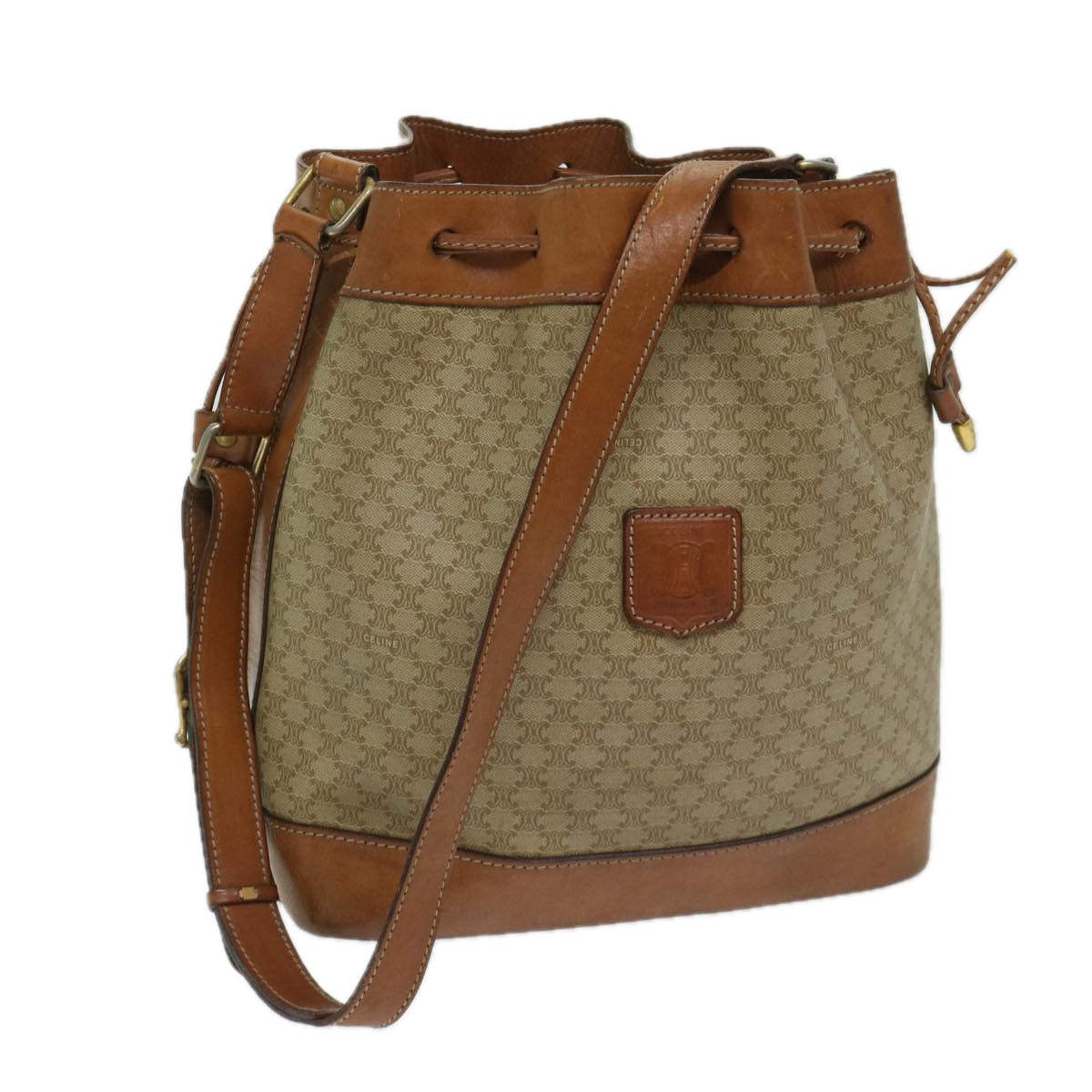 Luxury CELINE Macadam Canvas Shoulder Bag Beige 69628