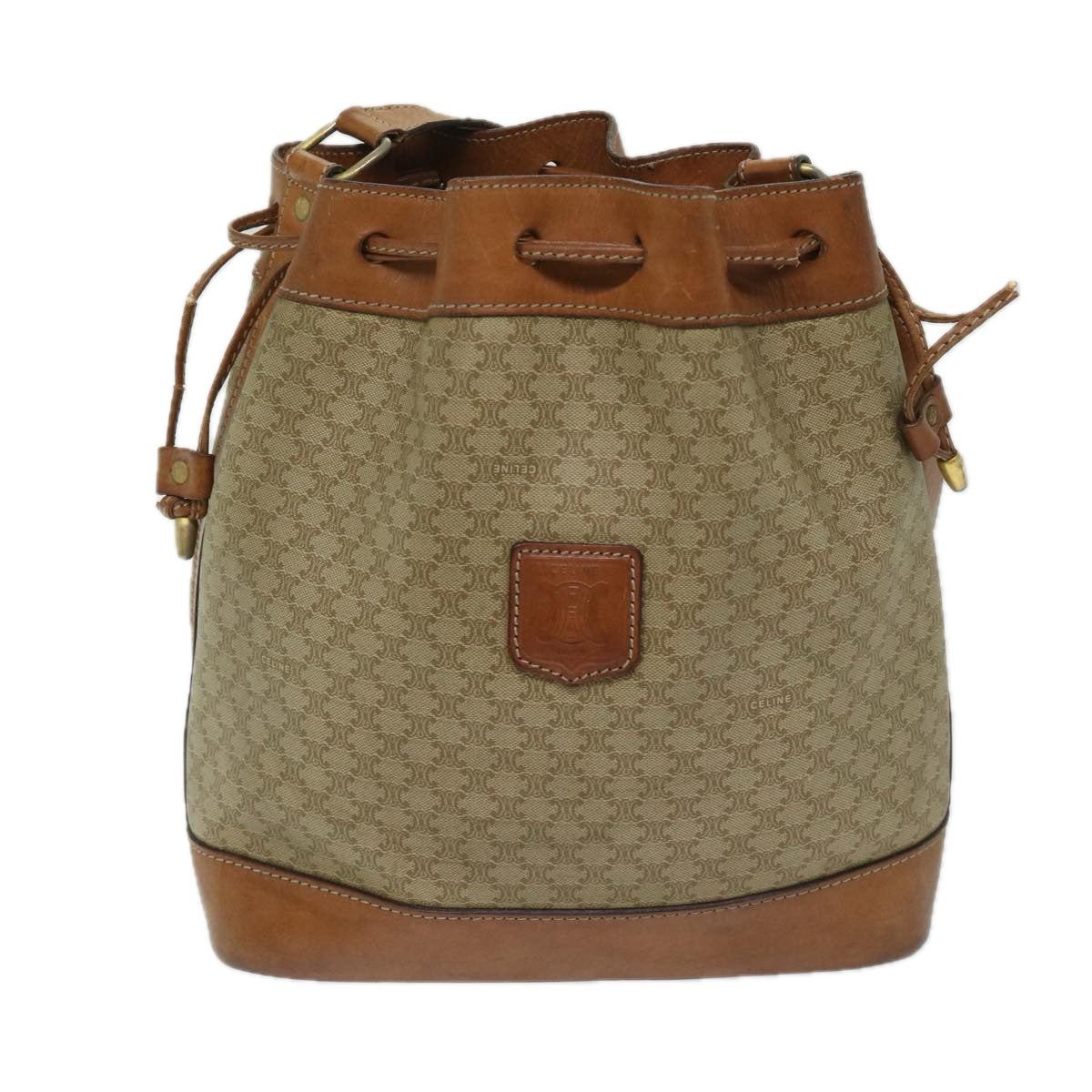 Luxury CELINE Macadam Canvas Shoulder Bag Beige 69628