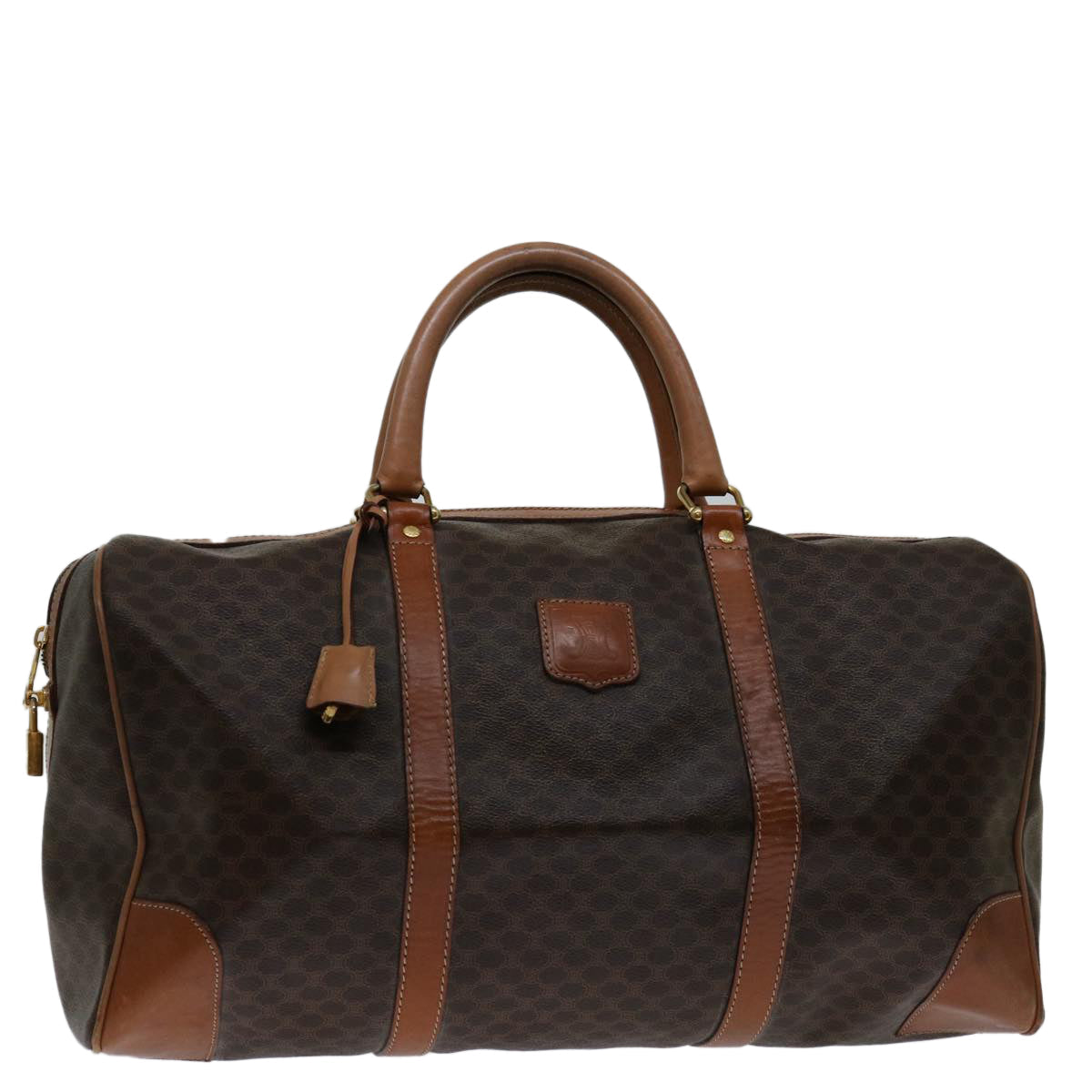 Luxury CELINE Macadam Canvas Boston Bag PVC Brown 69632