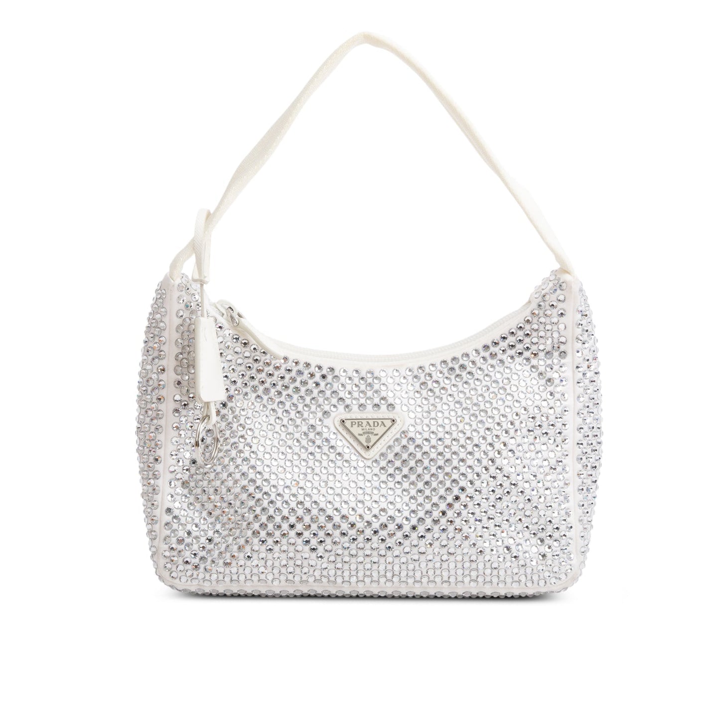 Prada White Satin Crystal Mini Re-Edition 2000 Bag