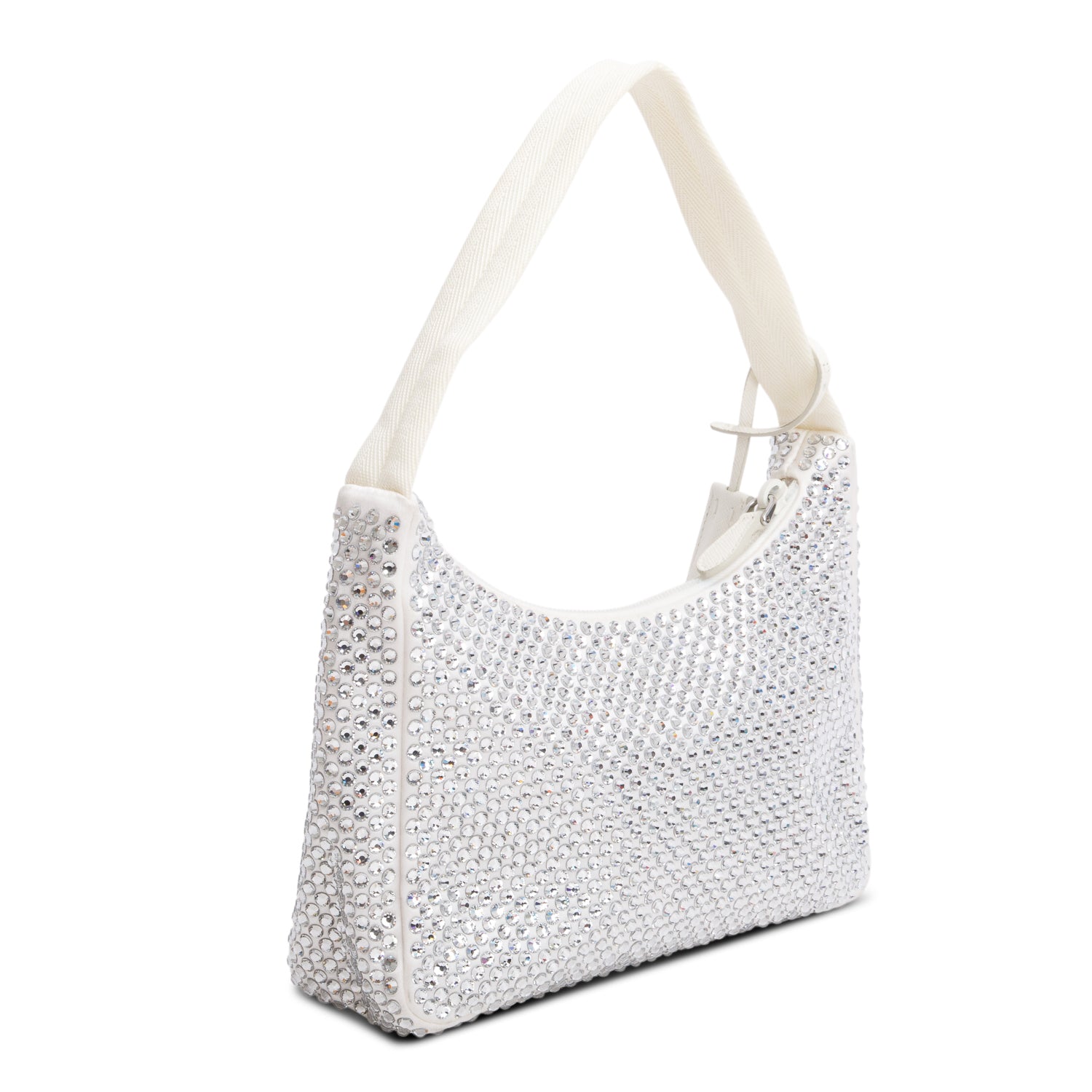 Prada White Satin Crystal Mini Re-Edition 2000 Bag