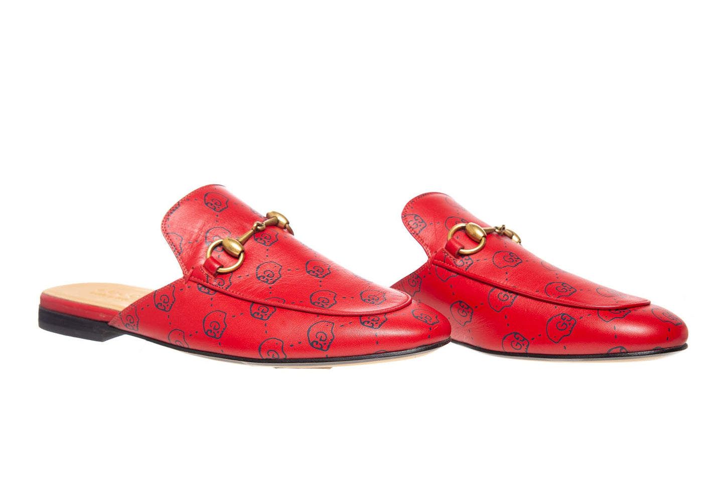Gucci Red Leather Skull Print Princetown Loafers
