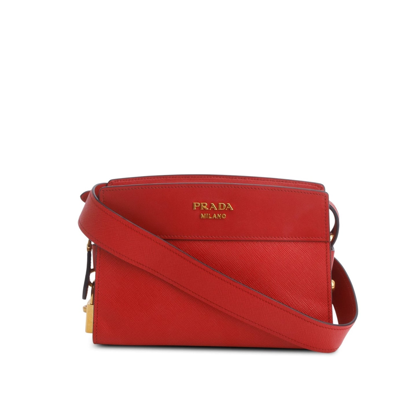 Prada Red Saffiano City Calfskin Esplanade Small Shoulder Bag