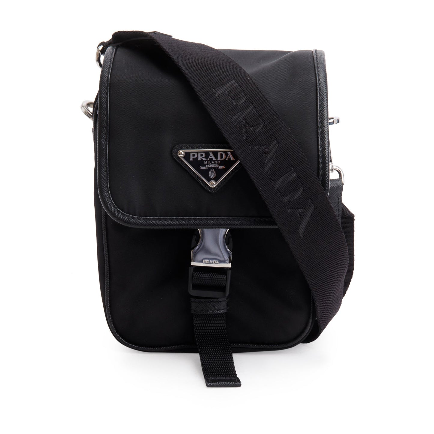 Prada Black Re-Nylon Saffiano Mini Pocket Single Snap Buckle Messenger Bag