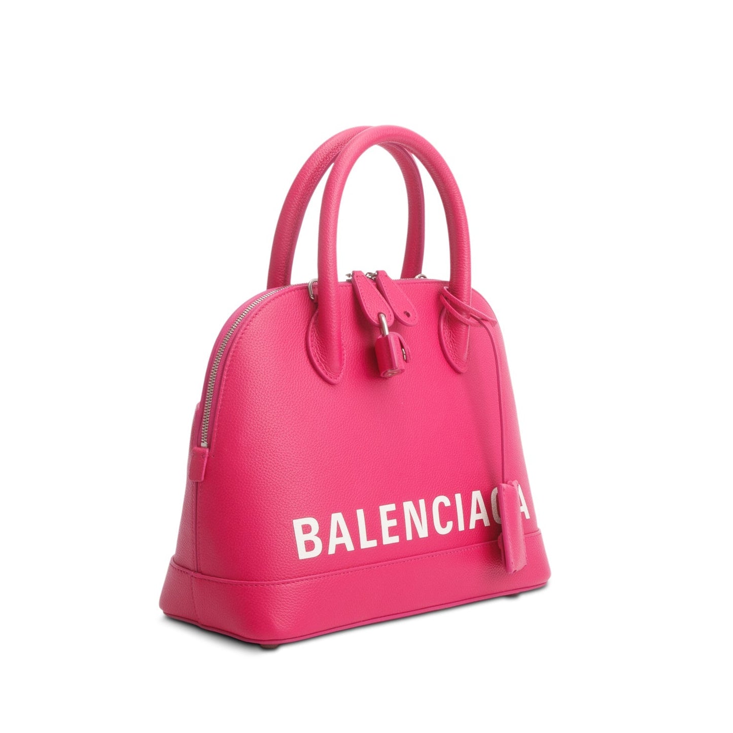 Balenciaga Pink Signature Grained Calfskin Logo S Ville Top Handle Bag