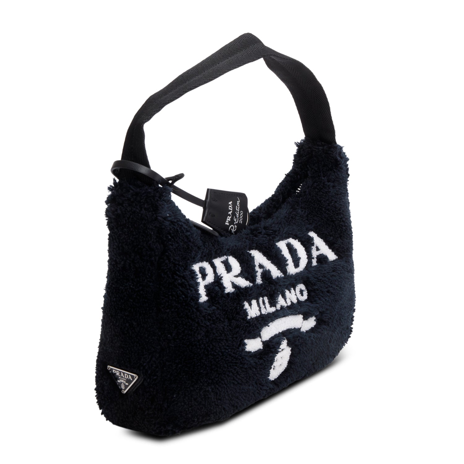 Prada 2021 Black Terry Cloth Mini Re-Edition 2000 Bag