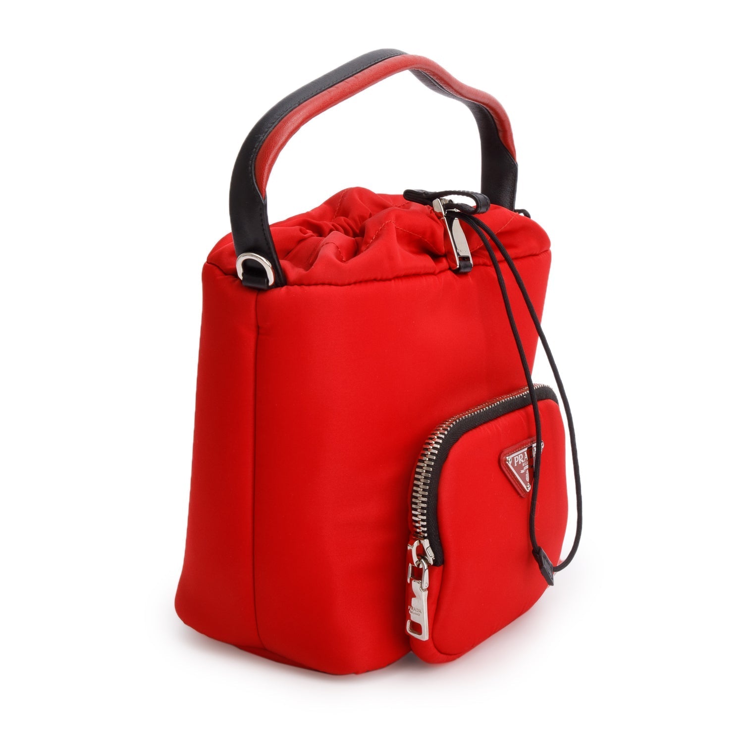 Prada Red Tessuto Nylon Cargo Pocket Bucket Bag