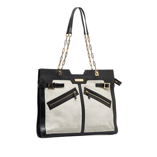 Gucci White Leather Suede Tote