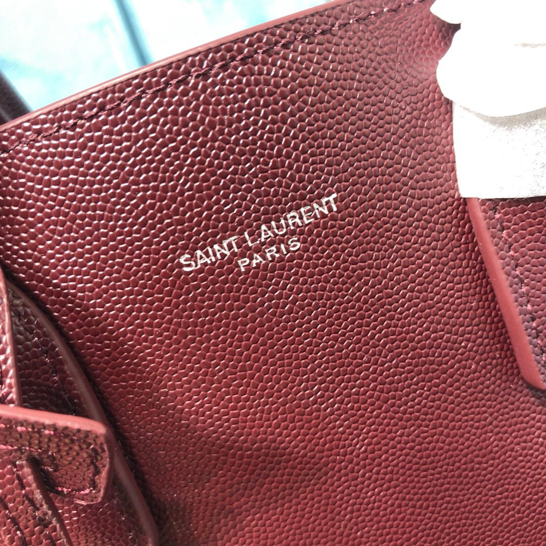 Yves Saint Laurent Sac De Jour Baby In Shiny Burgundy Luxury Handbag