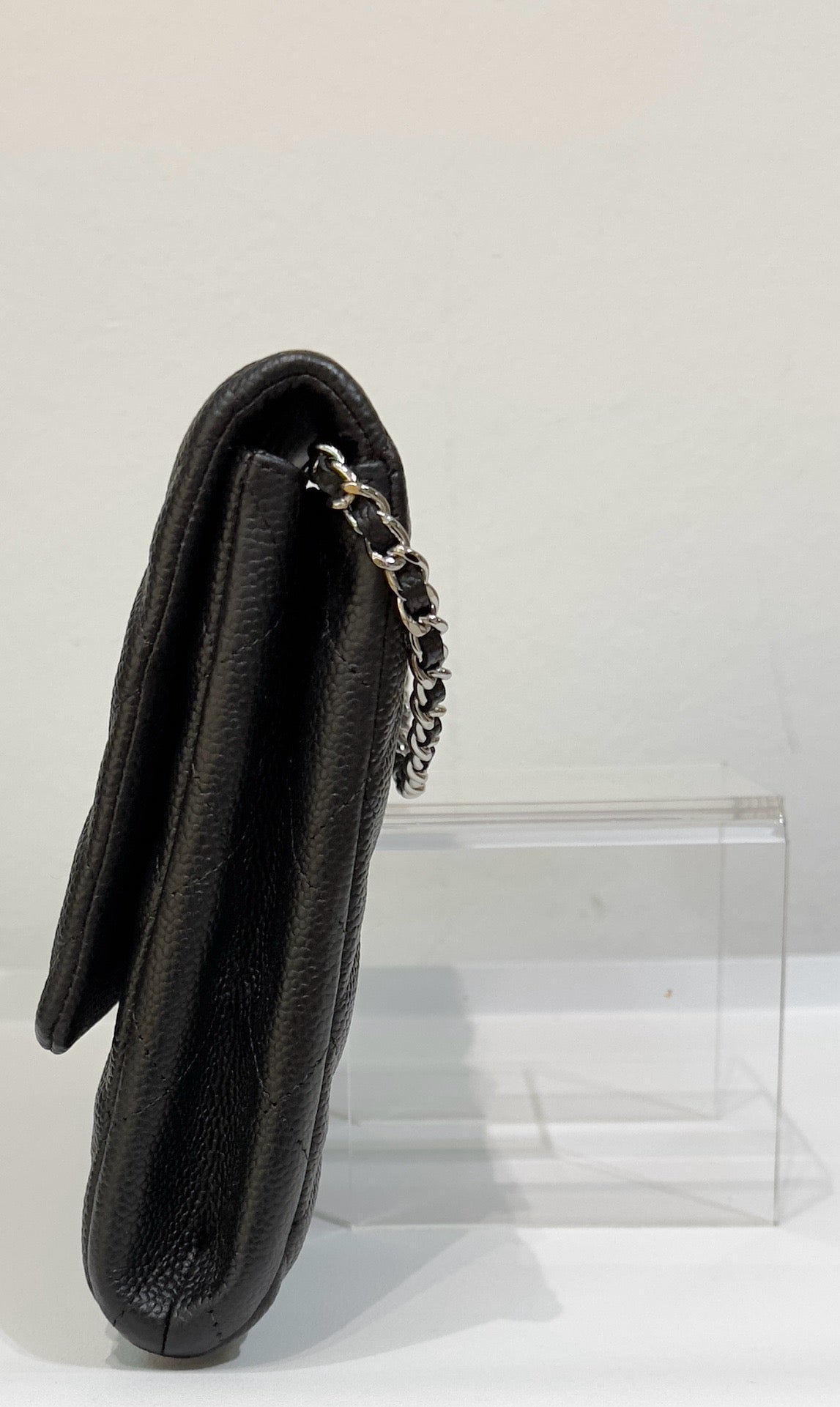 Chanel Black Quilted Caviar Leather Chain Flap Clutch Bag recolor red to black 1799 holo