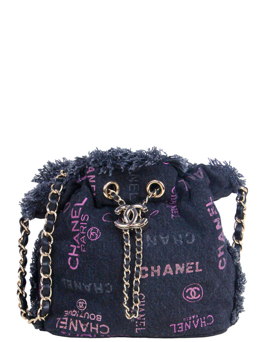 Chanel Black Logo Quilted Mood Mini Bucket Crossbody Bag