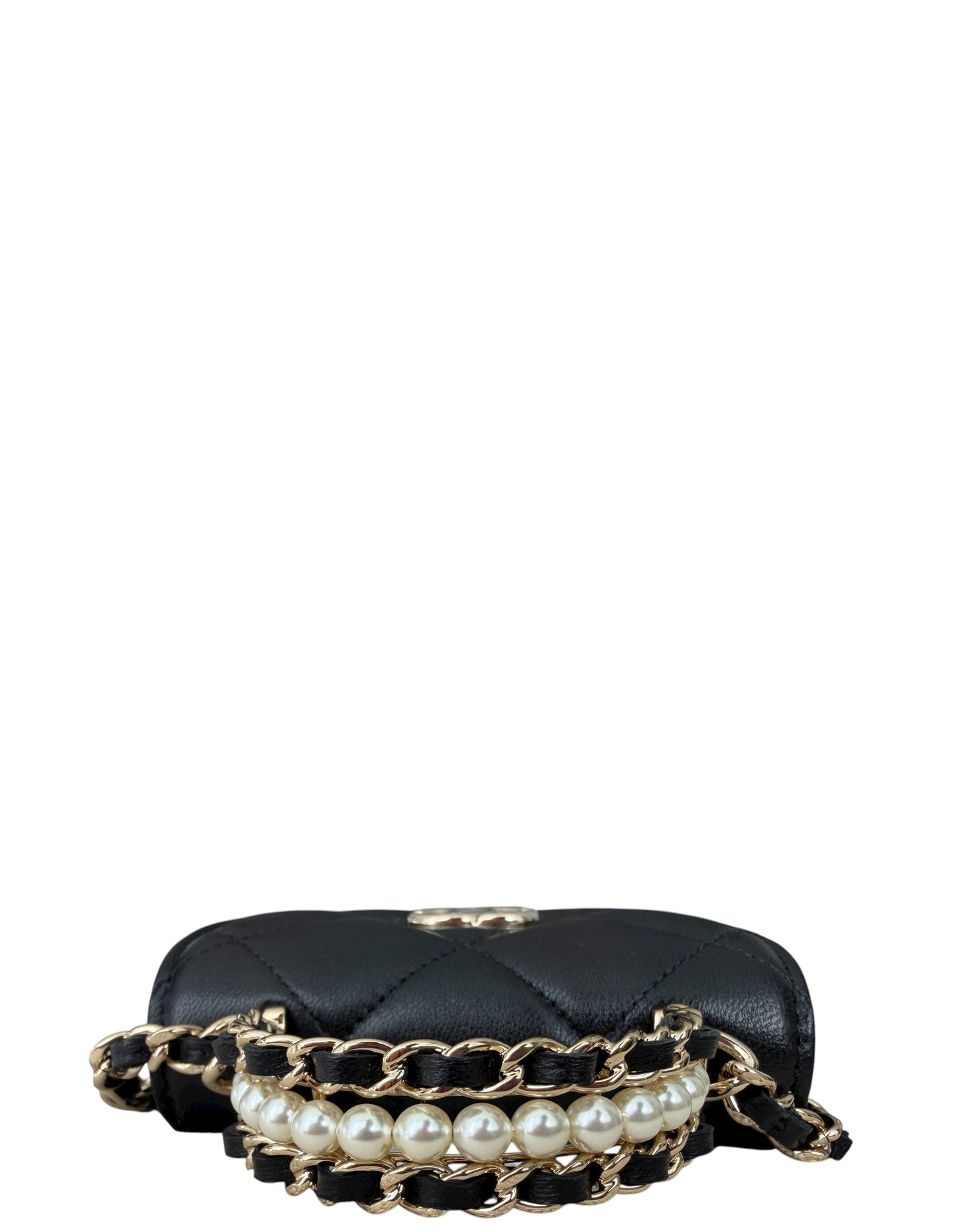 Chanel Black Lambskin Quilted Pearl Top Handle Micro Bag