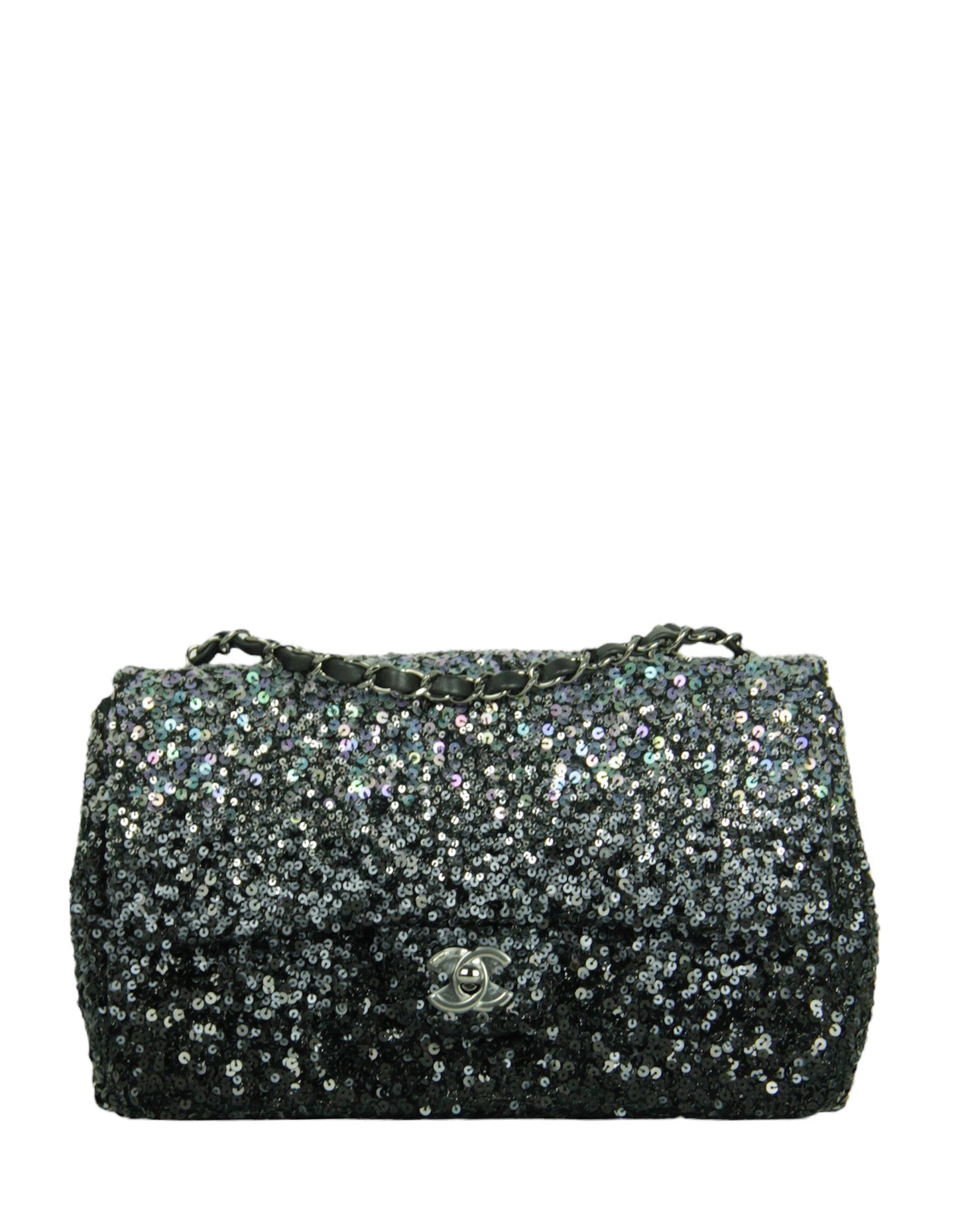 Chanel Black Silver Ombre Sequin Medium Classic Flap Bag
