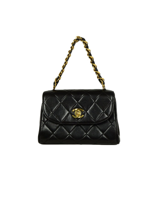 Chanel 1990s Black Quilted Mini Flap Top Handle Bag