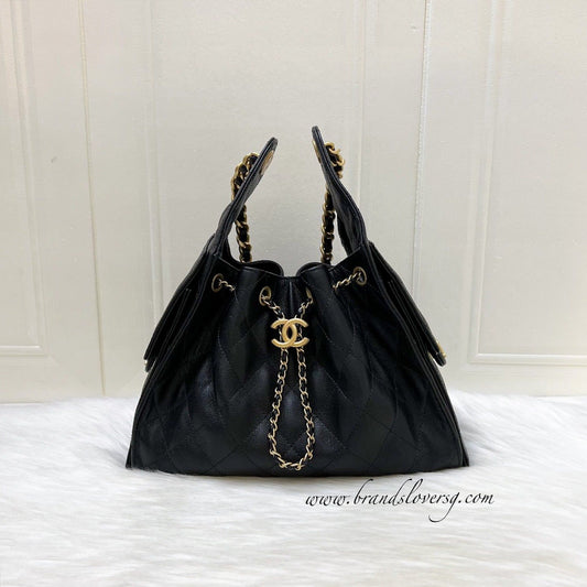 [Like New - Local Set - Mar 2025] Chanel 25 Small Hobo Bag in Black Caviar and AGHW (Model: AS5293)
