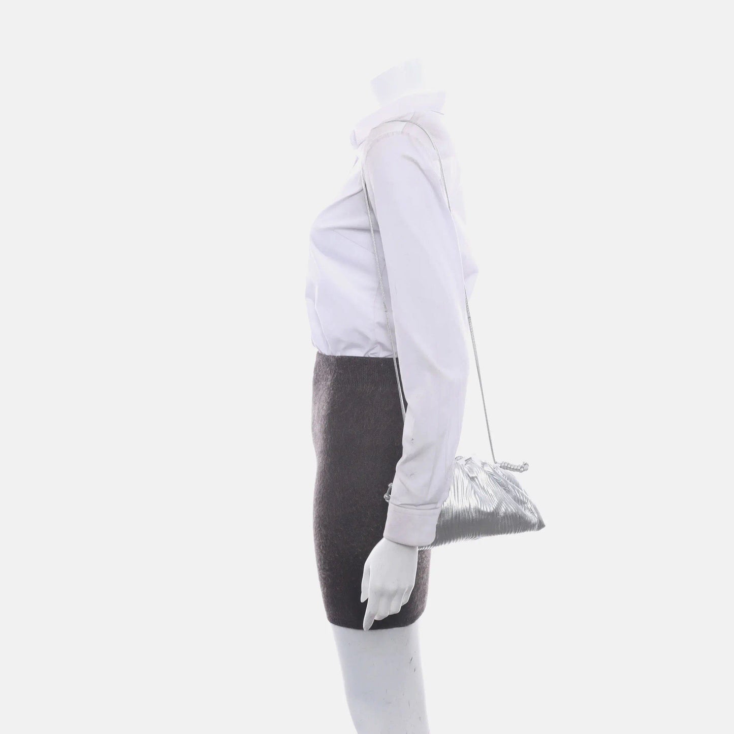 Bottega Veneta Pouch Mini Silver Lambskin Leather Tree Trunk Swirl pattern