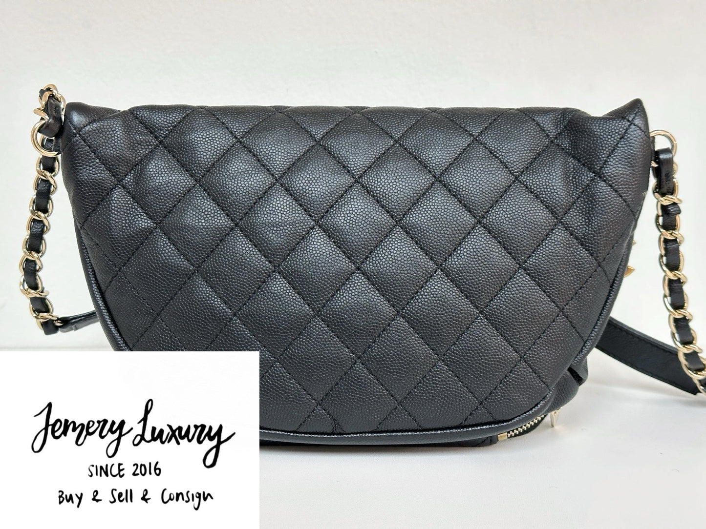 Chanel Black Quilted Caviar Leather Business Affinity Waist Belt Bag 2822 holo card