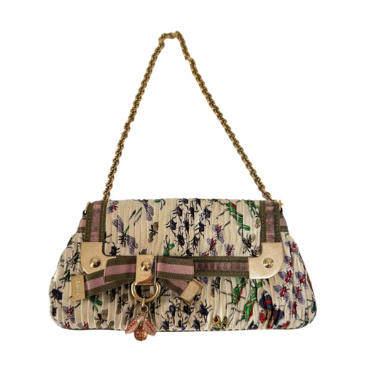 Gucci Padlock Silk Chain Shoulder Bag White Floral with Bee Charm