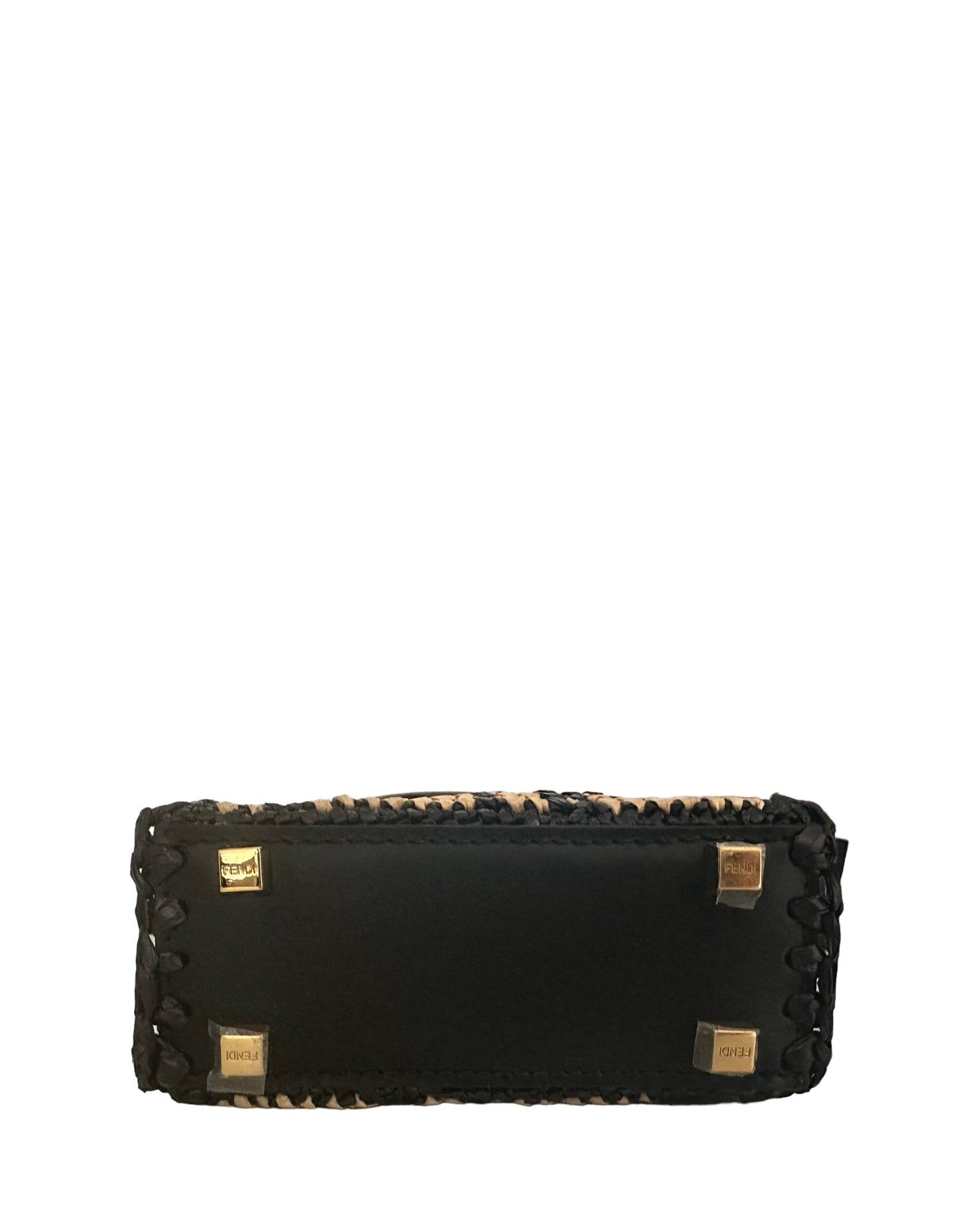 Fendi Monogram Black/Beige Raffia Mini Sunshine Shopper Tote Bag
