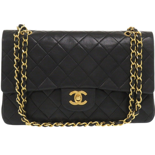 CHANEL Shoulder Bag lambskin black Matelasse 25 double flap COCO Mark