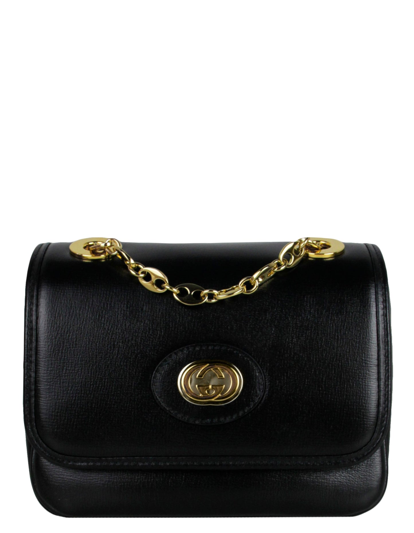 Gucci Black Leather GG Mini Marina Chain Shoulder Bag