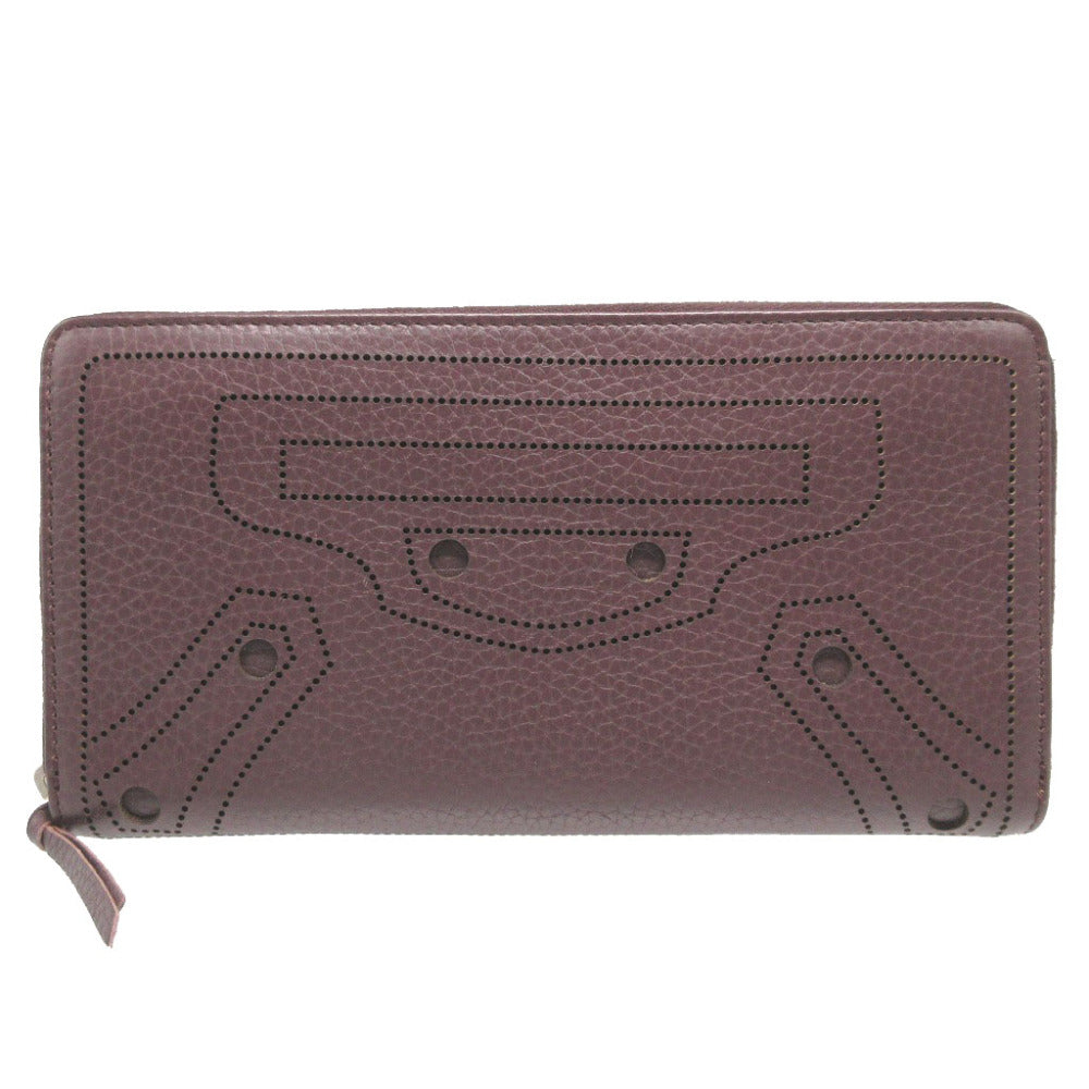 BALENCIAGA Long Wallet Purse 443521 leather Brown Zip Around Blackout Women(Unisex)