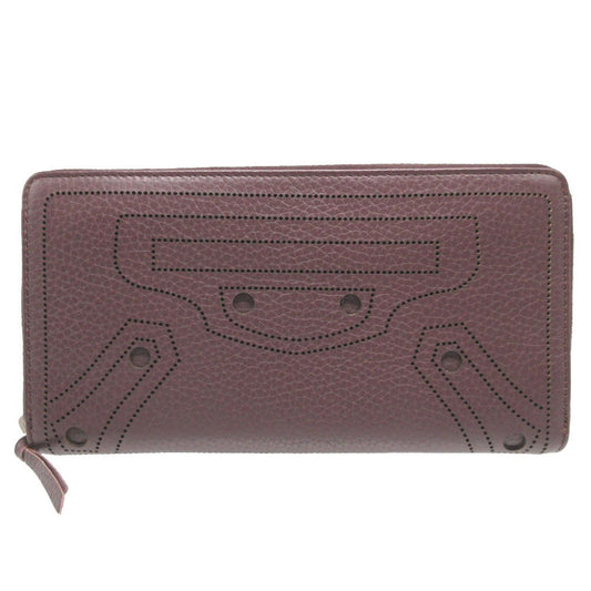 BALENCIAGA Long Wallet Purse 443521 leather Brown Zip Around Blackout Women(Unisex)