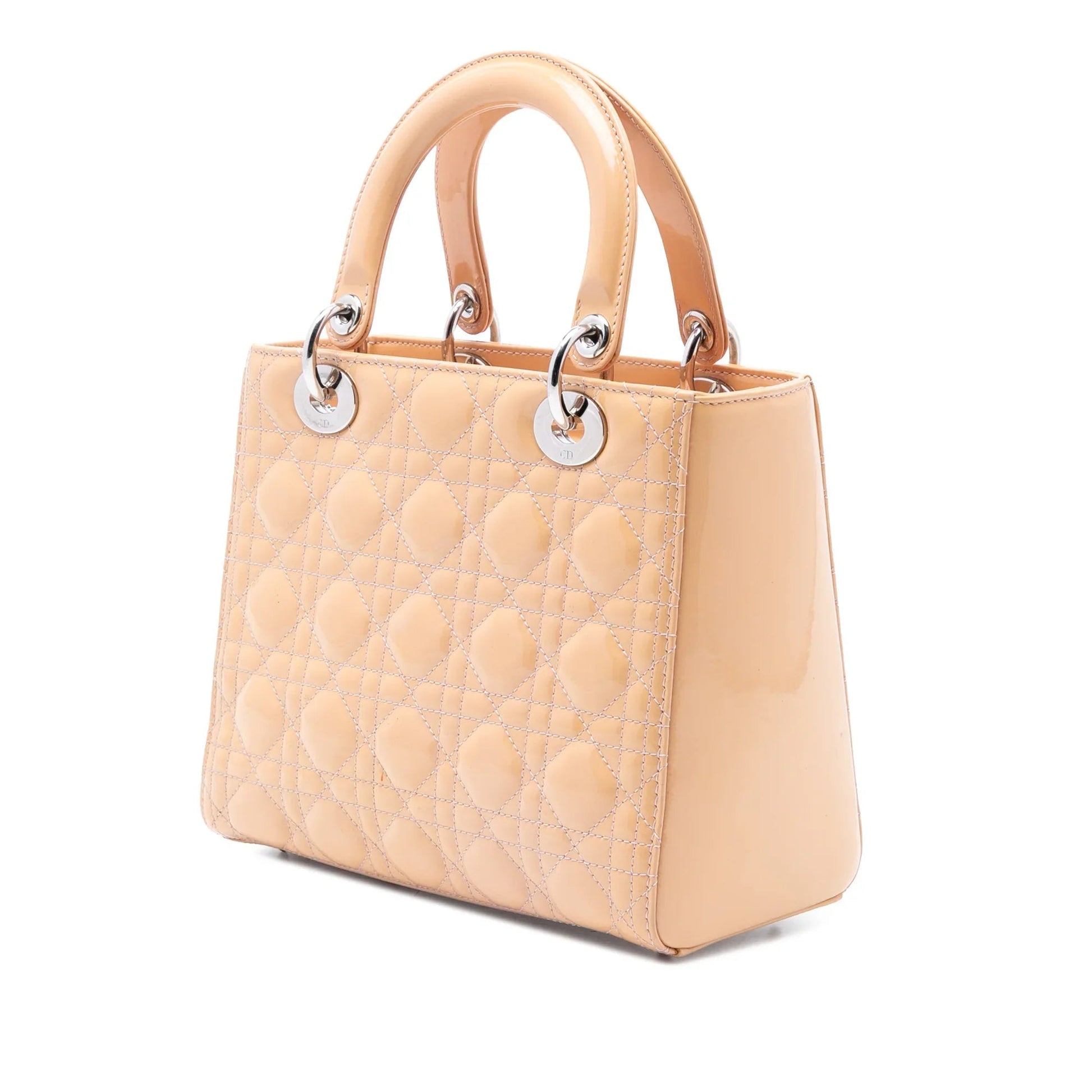 Brown Dior Medium Patent Cannage Lady Dior Satchel